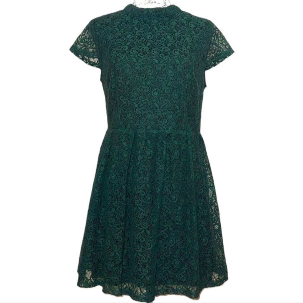 Romeo & Julliet Couture Womens Green Lace Open Back Fit And Flare Dress Size L